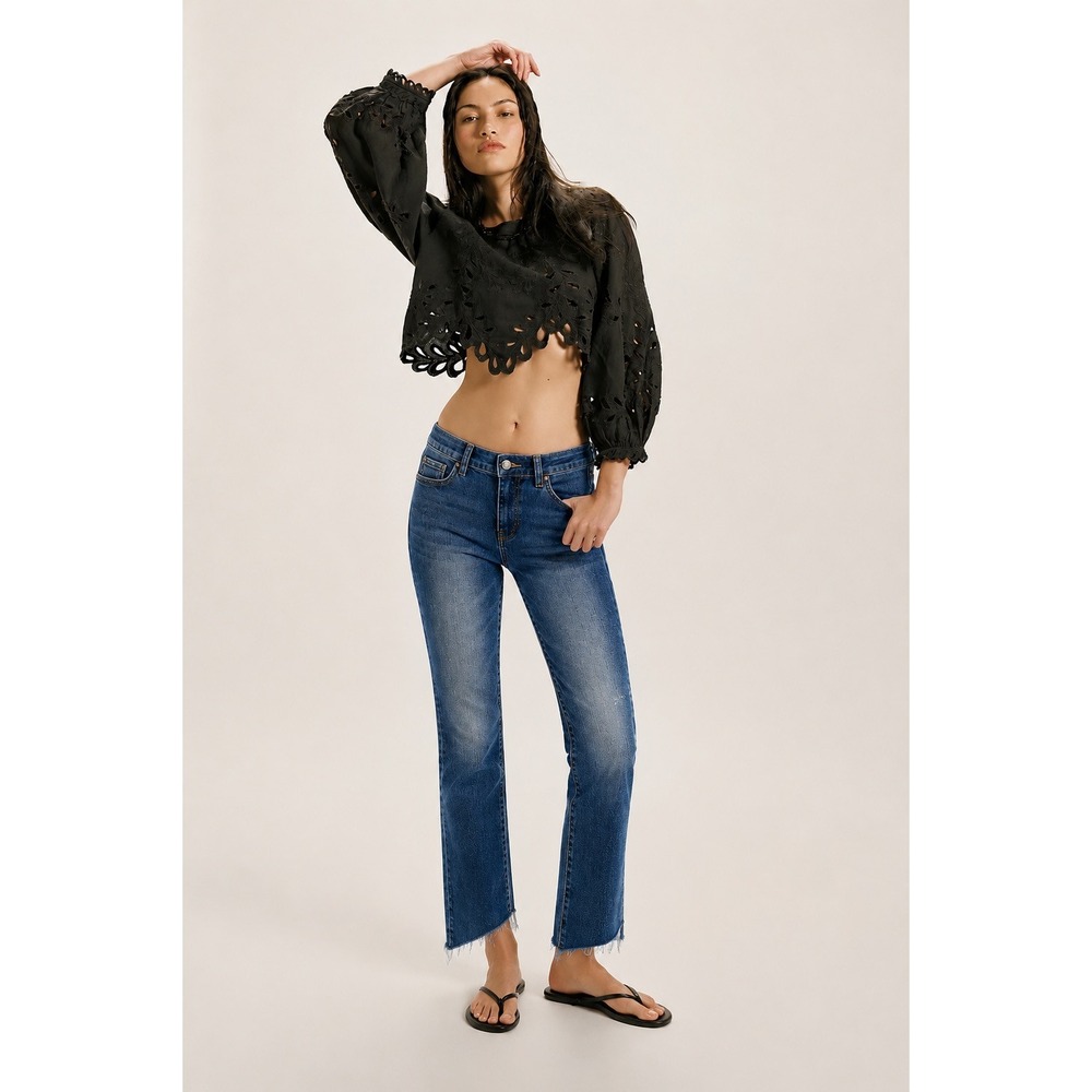 EVIDNT Florence Straight Leg Jeans Laurel‎ Canyon Blue Raw Step Hem Size 25 NWT